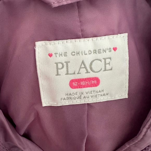 Children’s Place Purple Puffer Coat 12-18 months GUC - Picture 2 of 4